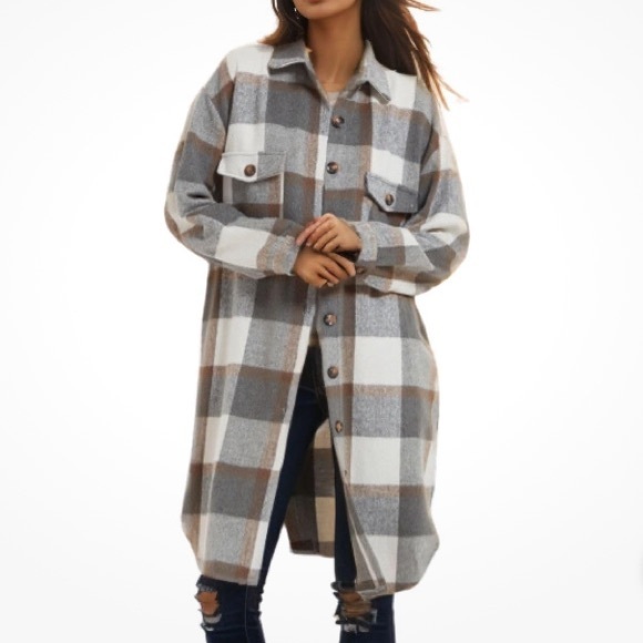 Fall Plaid Long Coat Shirt Jacket Shacket  NEW! - Picture 1 of 7